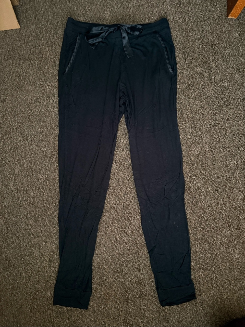 Black Satin-Trim Jogger Pants